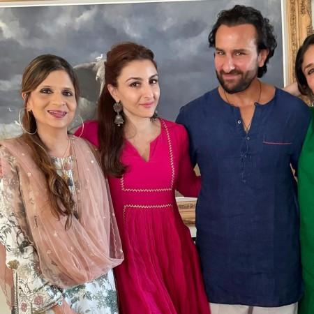 Soha Ali Khan, Saif Ali Khan and Saba Pataudi ( Kareena Kapoor partly visible). Soha Ali Khan, Saif Ali Khan and Saba Pataudi