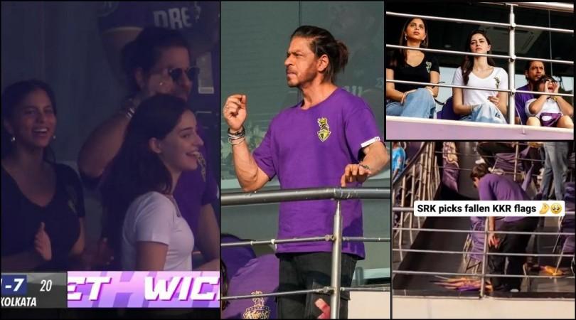 SRK picks up discarded KKR flags after last night's IPL match SRK picks up discarded KKR flags after last night's IPL match