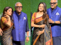 Boney Kapoor posing with Priyamani at Maidaan screening