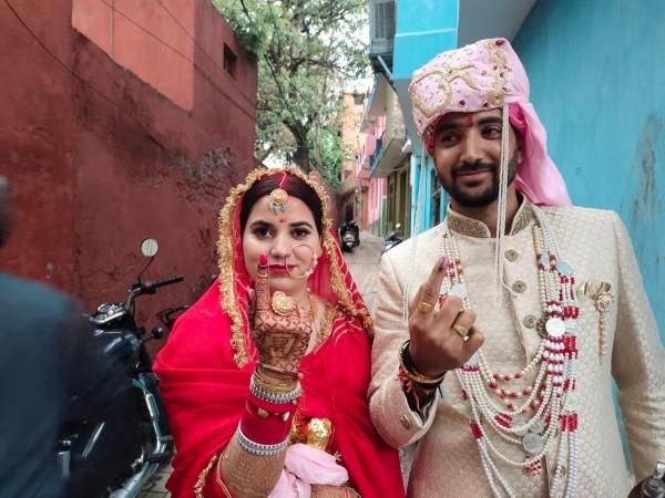 Newlywed Sahil and Radhki after casting their votes newlywed couples