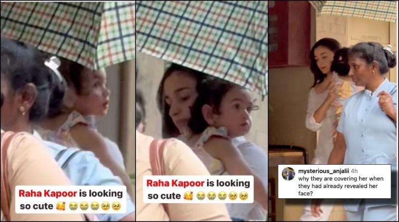 Despite Alia Bhatt shielding Raha's face behind an umbrella; paps flashes the camera light, zoom in on the baby's face Despite Alia Bhatt shielding Raha's face behind an umbrella; paps flashes the camera light, zoom in on the baby's face