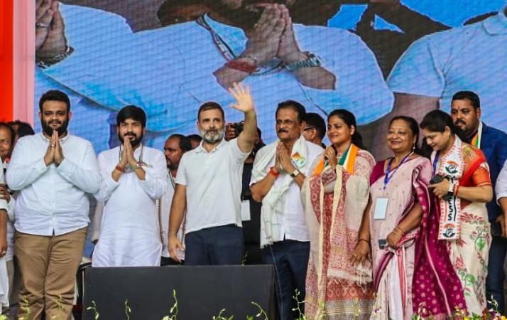 Cuttack : Congress leader Rahul Gandhi during an election rally for the Lok Sabha polls in Cuttack on Sunday, April 28, 2024. (Photo: IANS/Biswanath Swain) congress