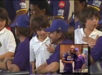 A heartwarming father-son moment between Shah Rukh Khan & AbRam during the KKR vs DC match!