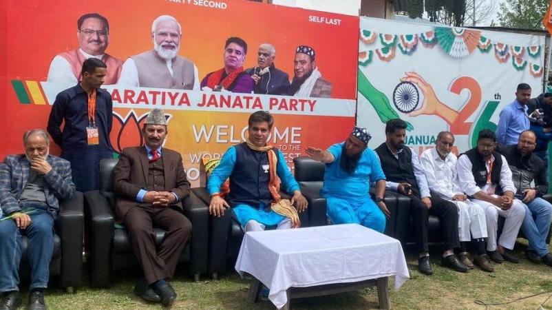 J&K BJP president Ravinder Raina campaigning in north Kashmir's Kupwara district BJP leaders in Kashmir