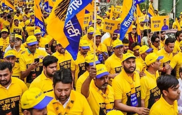AAP leaders organize walkathon in solidarity with jailed Delhi Chief Minister Arvind Kejriwal on Sunday, May 5, 2024. AAP leaders organize walkathon