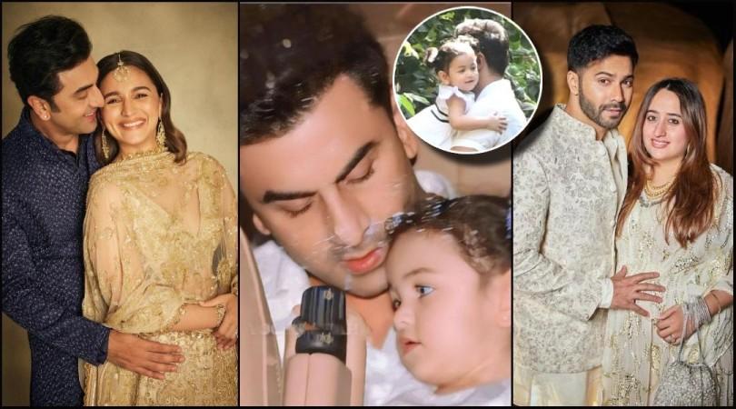 Raha smiles seeing mom Alia as Ranbir holds her close; the trio get papped outside soon-to-be parents Varun Natasha's house [pics]