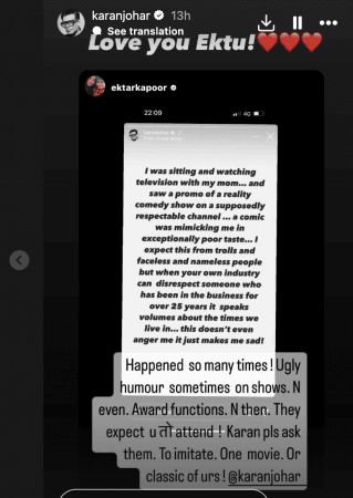 karan johar and ekta kapoor on comedian mimicking him karan johar and ekta kapoor