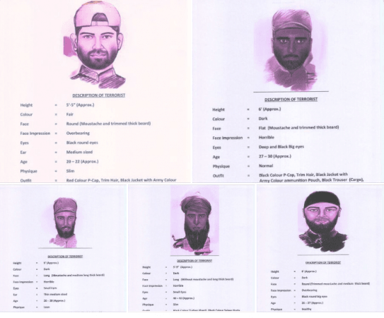 Sketches of terrorists involved in Basantgarh attack sketches of terrorists