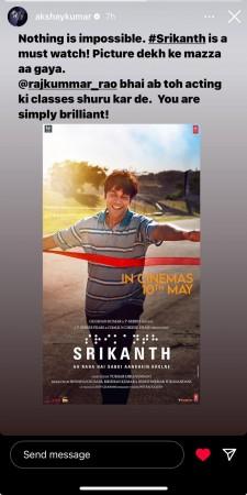 'Acting ki classes shuru kar de': Akshay Kumar lauds Rajkummar Rao's film Srikanth; despite his own film Bade Miyan Chote Miyan's debacle 'Acting ki classes shuru kar de': Akshay Kumar lauds Rajkummar Rao's film Srikanth; despite his own film Bade Miyan Chote Miyan's debacle