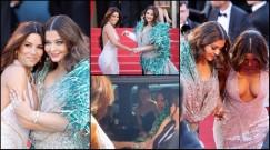 BFF's At Cannes: Aishwarya Rai, and Eva Longoria scream in joy, hug, and kiss as they pose on the red carpet [pics]