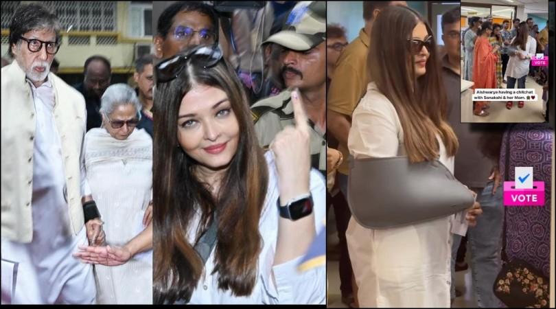 Aishwarya Rai arrived solo; and interacted with Sonakshi Sinha, her mom at the polling booth; Big B held Jaya's hand after casting their vote in Mumbai Aishwarya Rai arrived solo; and interacted with Sonakshi Sinha, her mom at the polling booth; Big B held Jaya's hand after casting their vote in Mumbai