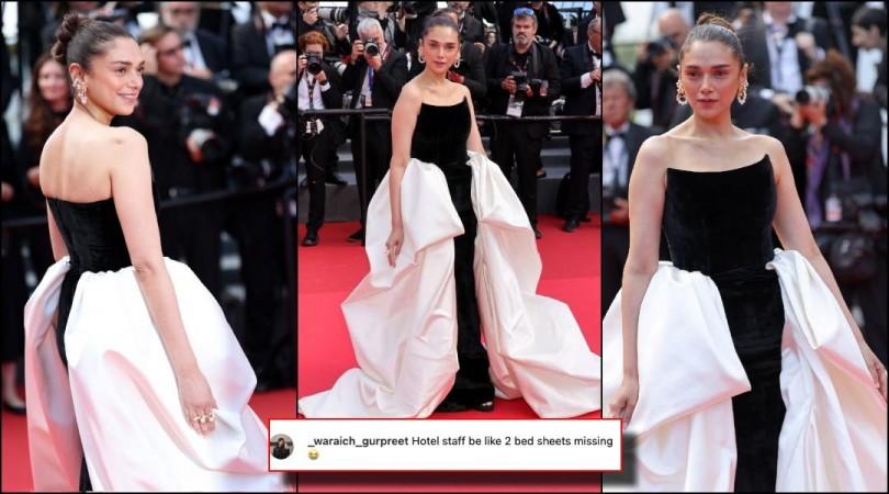 Aditi Rao Hydari dramatic Monochrome gown designed Gaurav Gupta at Cannes red carpet fails to impress netizens Aditi Rao Hydari dramatic Monochrome gown designed Gaurav Gupta at Cannes red carpet fails to impress netizens