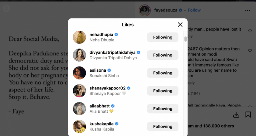 Alia Bhatt liked the post. She was joined by her mother, Soni Razdan, and sisters, Pooja Bhatt and Shaheen Bhatt who also liked the post. Alia Bhatt liked the post. She was joined by her mother, Soni Razdan, and sisters, Pooja Bhatt and Shaheen Bhatt who also liked the post.