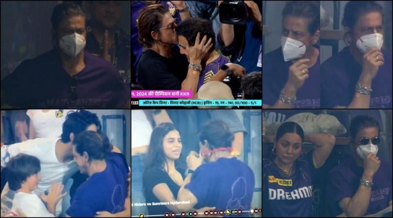 SRK cheered for KKR from stands at Chepauk with intravenous Cannula inserted on his hand; wearing mask post hospital discharge [pics]