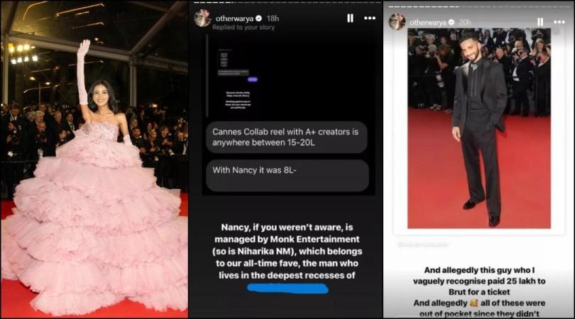 In one of her Instagram stories, Aishwarya shared a revelation from a follower who claimed that Nancy Tyagi, managed by Monk Entertainment (an agency by popular YouTuber Ranveer Allahbadia), shelled out around Rs. 8 lakh to attend the film festival.