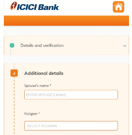 Screenshot of the credit card form KYC asking for 'Religion' KYC credit card form