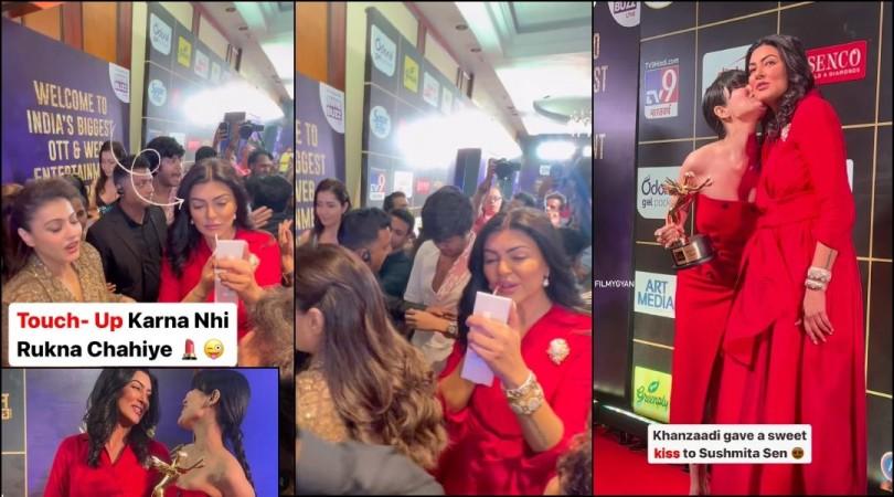 'What happened to her face?:' Fans notice as Sushmita Sen applies lip gloss, hugs Kajol amid chaos during digital awards [Reactions]