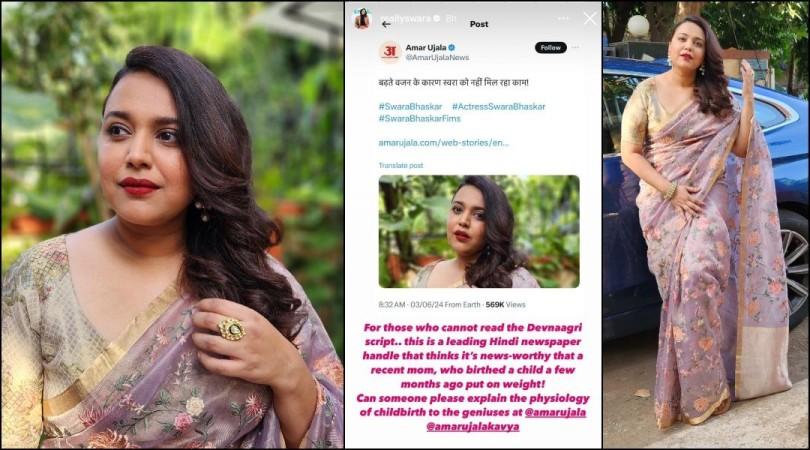 'I birthed a child recently..': Angry Swara Bhaskar lashes out at news outlet for saying she's losing out on work due to weigh gain