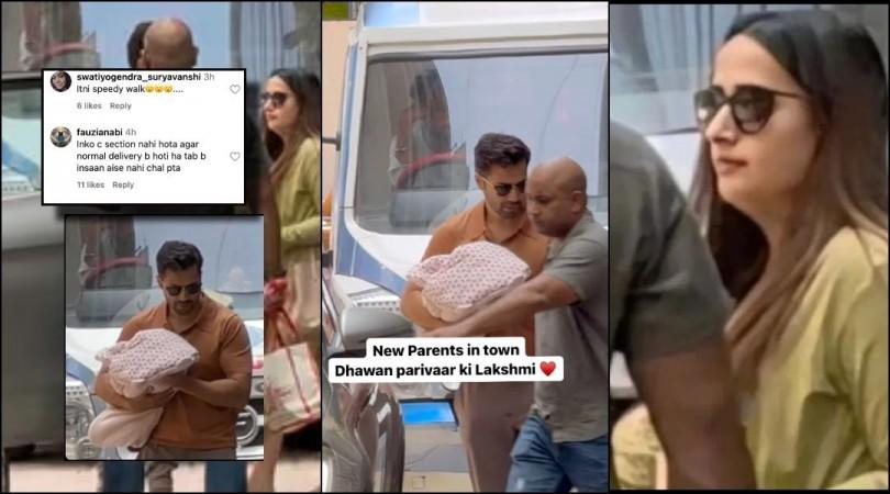 Varun, Natasha 'Didn't she deliver four days ago?': Varun Dhawan holds new born close, avoids paps; Natasha walks hurriedly towards the car leaving netizens puzzled