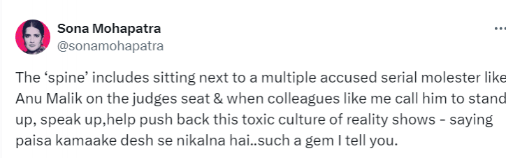 Sona Mohapatra post Sona Mohapatra post