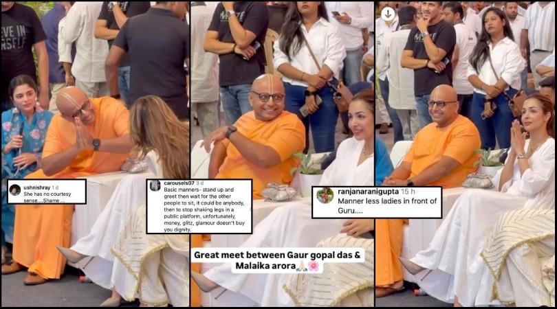 'Mannerless': Netizens school Malaika Arora for not standing up to greet Gaur Gopal Das as a mark of respect at an event [Watch]