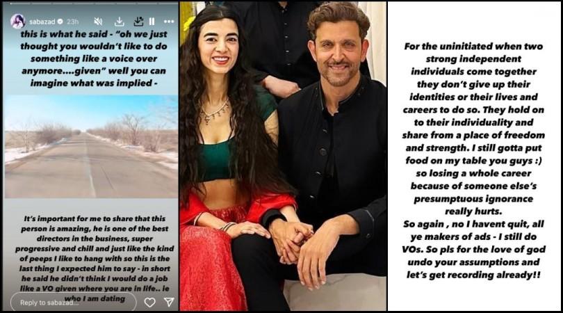 'People thought I didn't need to work anymore': Saba Azad slams patriarchal mindset for losing out on VO work for dating Hrithik Roshan 'People thought I didn't need to work anymore': Saba Azad slams patriarchal mindset for losing out on VO work for dating Hrithik Roshan