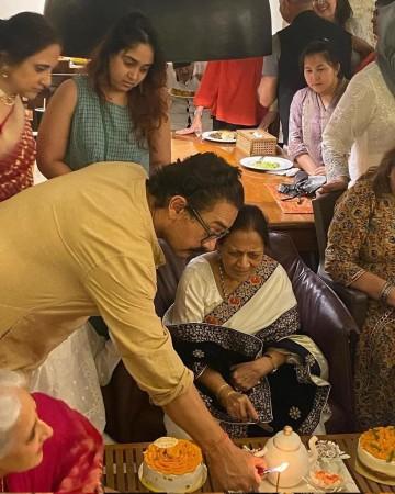 Aamir Khan's mom Zeenat's 90th b'day: Ira Khan repurposes her wedding blouse; Ex-wives Kiran Rao, Reena Dutta attend [Pics]