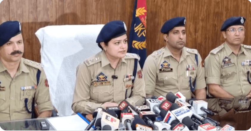 SSP Reasi Mohita Sharma briefing with media persons after arrested one OGW involved in Reasi bus terror attack. SSP Reasi