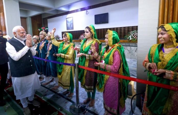 Prime Minister Narendra Modi during 'Empowering Youth, Transforming J&K' event at Sher-i-Kashmir International Conference Centre (SKICC) in Srinagar, Jammu & Kashmir today. Prime Minister Narendra Modi