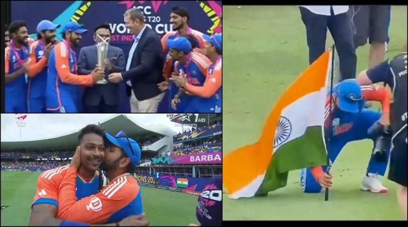 'Tiranga Gaadh Diya': Rohit Sharma kisses Hardik Pandya; plants Indian Flag at Barbados ground after winning T20 World cup 'Tiranga Gaadh Diya': Rohit Sharma kisses Hardik Pandya; plants Indian Flag at Barbados ground after winning T20 World cup