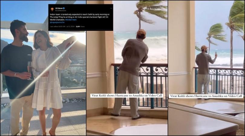 Virat Kohli video calls wife Anushka Sharma to show Barbados hurricane Virat Kohli video calls wife Anushka Sharma to show Barbados hurricane