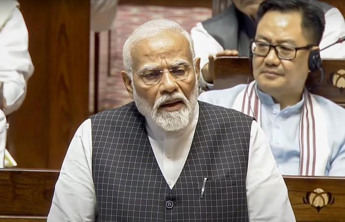 Prime Minister Narendra Modi speaks in Rajya Sabha during the ongoing session of Parliament