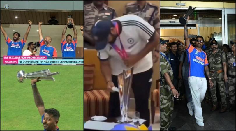 Not Rohit, Hardik Pandya lifts the trophy at Mumbai airport; Rohit Sharma spotted cleaning the trophy ahead of parade: Viral moments of team India Not Rohit, Hardik Pandya lifts the trophy at Mumbai airport; Rohit Sharma spotted cleaning the trophy ahead of parade: Viral moments of team India