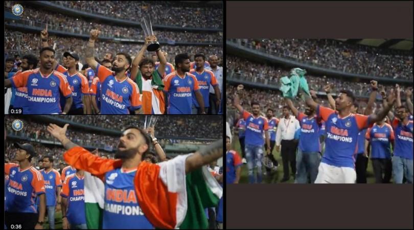 Hardik Pandya catches fan's T-shirt while singing Vande Mataram, drops it immediately; Jasprit Bumrah's priceless reaction goes viral Hardik Pandya catches fan's T-shirt while singing Vande Mataram, drops it immediately; Jasprit Bumrah's priceless reaction goes viral