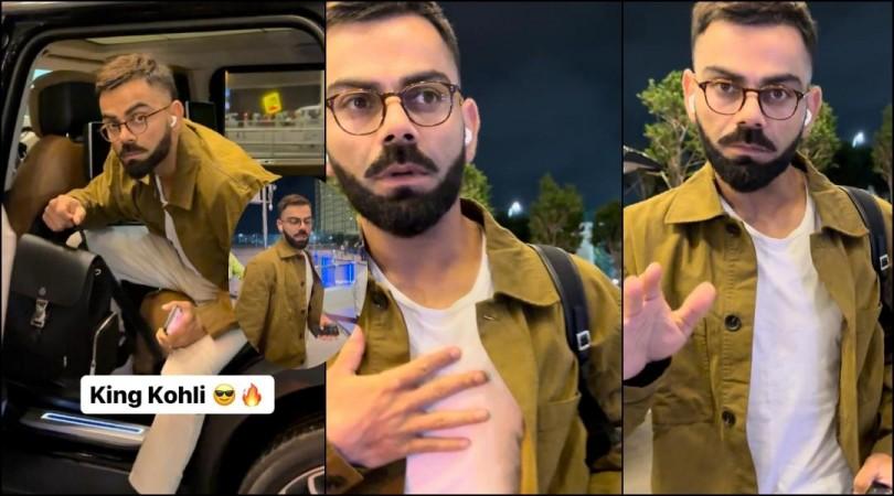 Tired Virat Kohli trips while stepping down from the car at Mumbai airport Tired Virat Kohli trips while stepping down from the car at Mumbai airport