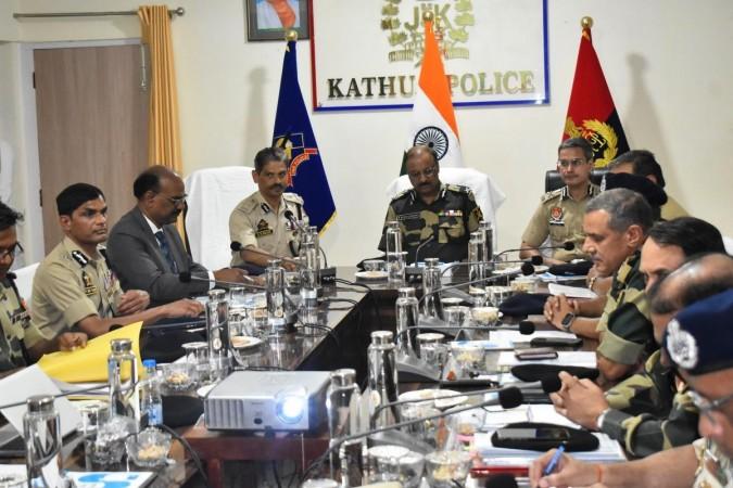 Senior officers of the BSF, J&K Police and Punjab Police attending a meeting at Kathua. Interstate security meeting