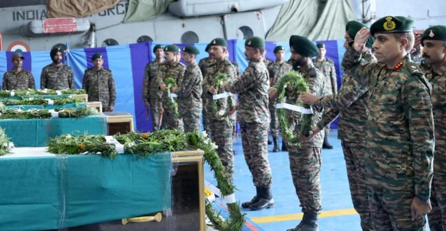 Mortal remains of four soldiers including Capt Brijesh Thapa who lost their lives in the line of duty during Doda encounter Mortal remains of soldiers