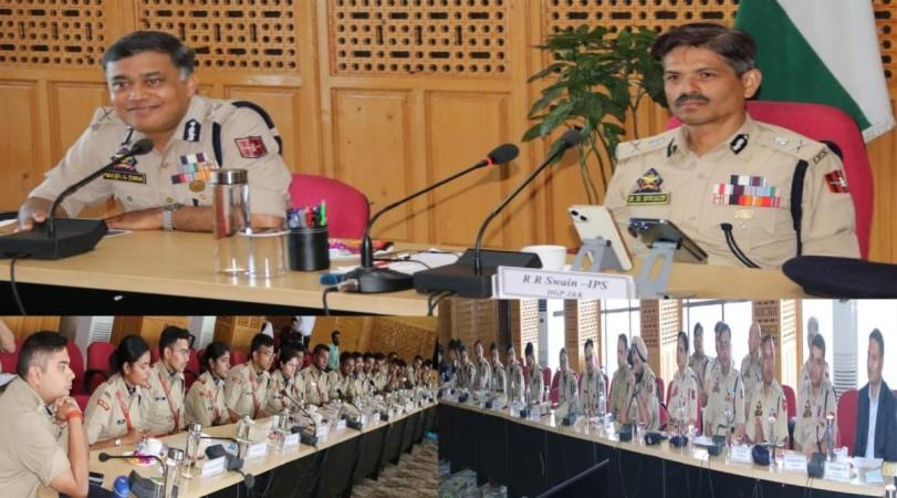 DGP J&K Police R R Swain interacting with probationary IPS officers DGP J&K R R Swain