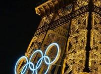 Paris: The Eiffel Tower adorned with the Olympic rings ahead of the 2024 Paris Olympics