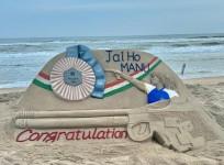 Noted sand artist congratulates shooter Manu Bhaker with sand sculpture
