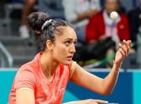 India's Manika Batra during the women's singles round of 64 table tennis game at the 2024 Summer Olympics