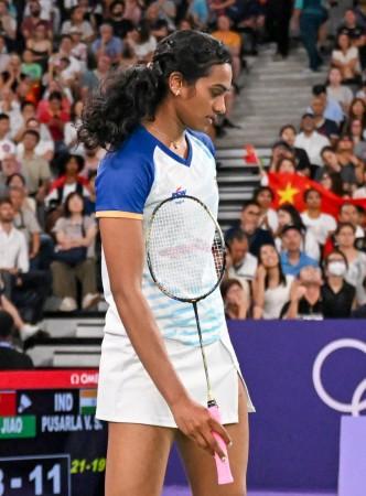 India's PV Sindhu during the women's singles badminton round of 16 match at the Paris Olympics 2024 India's PV Sindhu during the women's singles badminton round of 16 match at the Paris Olympics 2024