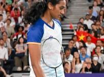 India's PV Sindhu during the women's singles badminton round of 16 match at the Paris Olympics 2024