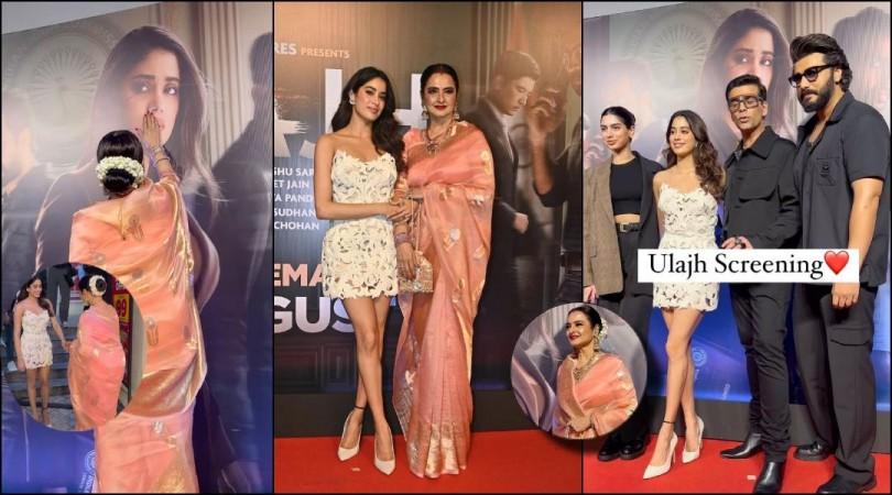 'So dramatic': Rekha kisses Janhvi Kapoor's Ulajh poster; hugs and kisses Sridevi's daughters; fans call Janhvi's outfit 'rawa dosa' 'So dramatic': Rekha kisses Janhvi Kapoor's Ulajh poster; hugs and kisses Sridevi's daughters; fans call Janhvi's outfit 'rawa dosa'