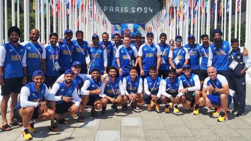The Indian Men's Hockey Team poses for photos after arriving at the Olympic Village The Indian Men's Hockey Team poses for photos after arriving at the Olympic Village