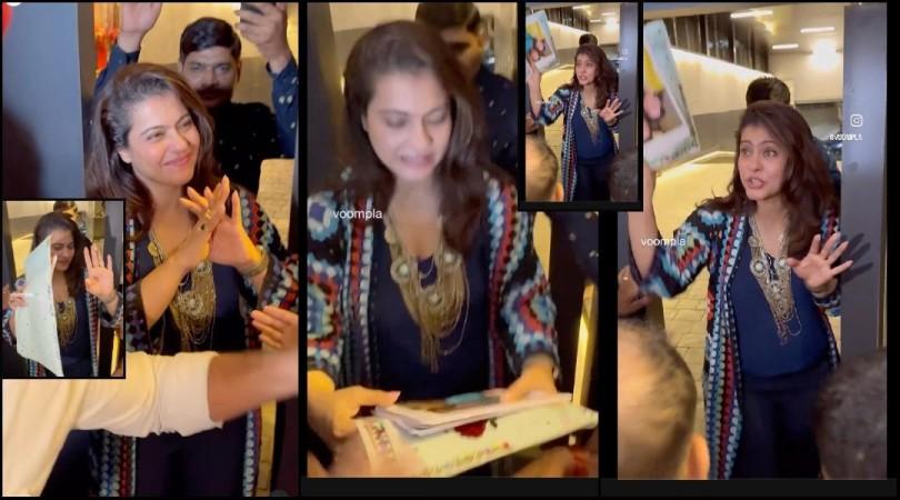 Angry Kajol gets irritated as fans shake hands with her on her 50th birthday celebration outside her Mumbai residence Angry Kajol gets irritated as fans shake hands with her on her 50th birthday celebration outside her Mumbai residence