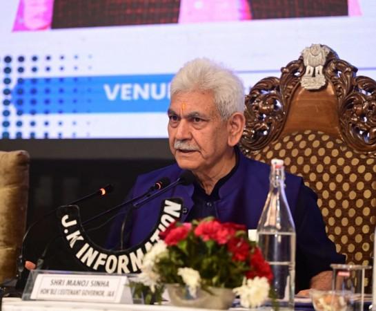 Lieutenant Governor of J&K Manoj Sinha addressing a press conference at Srinagar on Monday LG Manoj Sinha