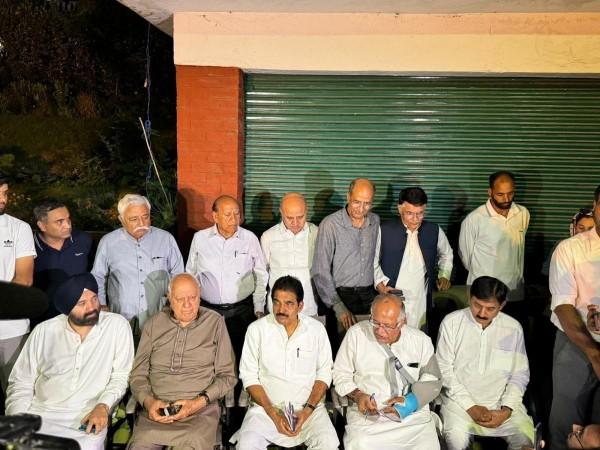 File picture: Former Chief Dr. Farooq Abdullah and AICC General Secretary K C Venugopal Congress addressing a joint press conference at Srinagar NC-Congress leaders