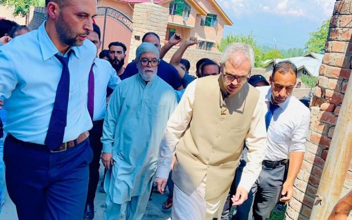 Former Chief Minister Omar Abdullah with NC leaders before filing his nomination papers for Budgam Assembly seat. Omar Abdullah