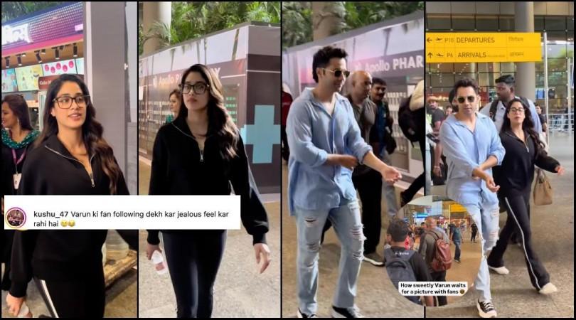 'She is jealous': Janhvi Kapoor walks away as Varun Dhawan gets mobbed by fans at airport [Reactions]